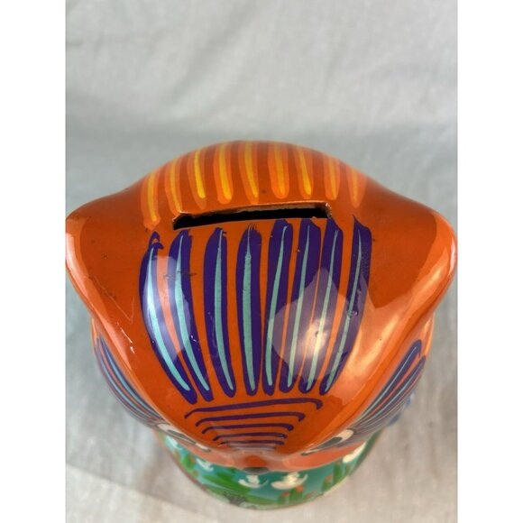 Vintage Mexican Talavera Owl Coin Bank Hand Painted Folk Art Pottery Stopper - Picture 8 of 8